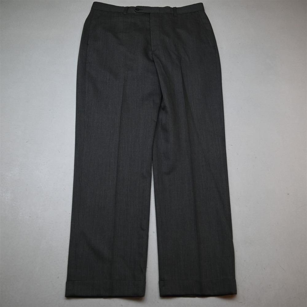 Vtg Mens 34x32 Gray Herringbone 100% Wool Cuffed High Waist Baggy Pants